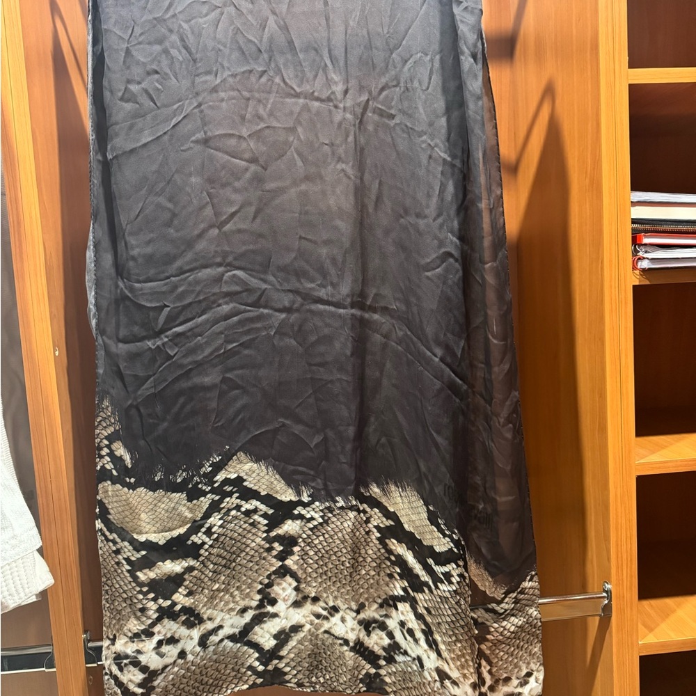Roberto Cavalli long silk scarf with snakeskin detail